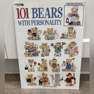 1999 leisure arts cross stitch Teddy Bear with personality.